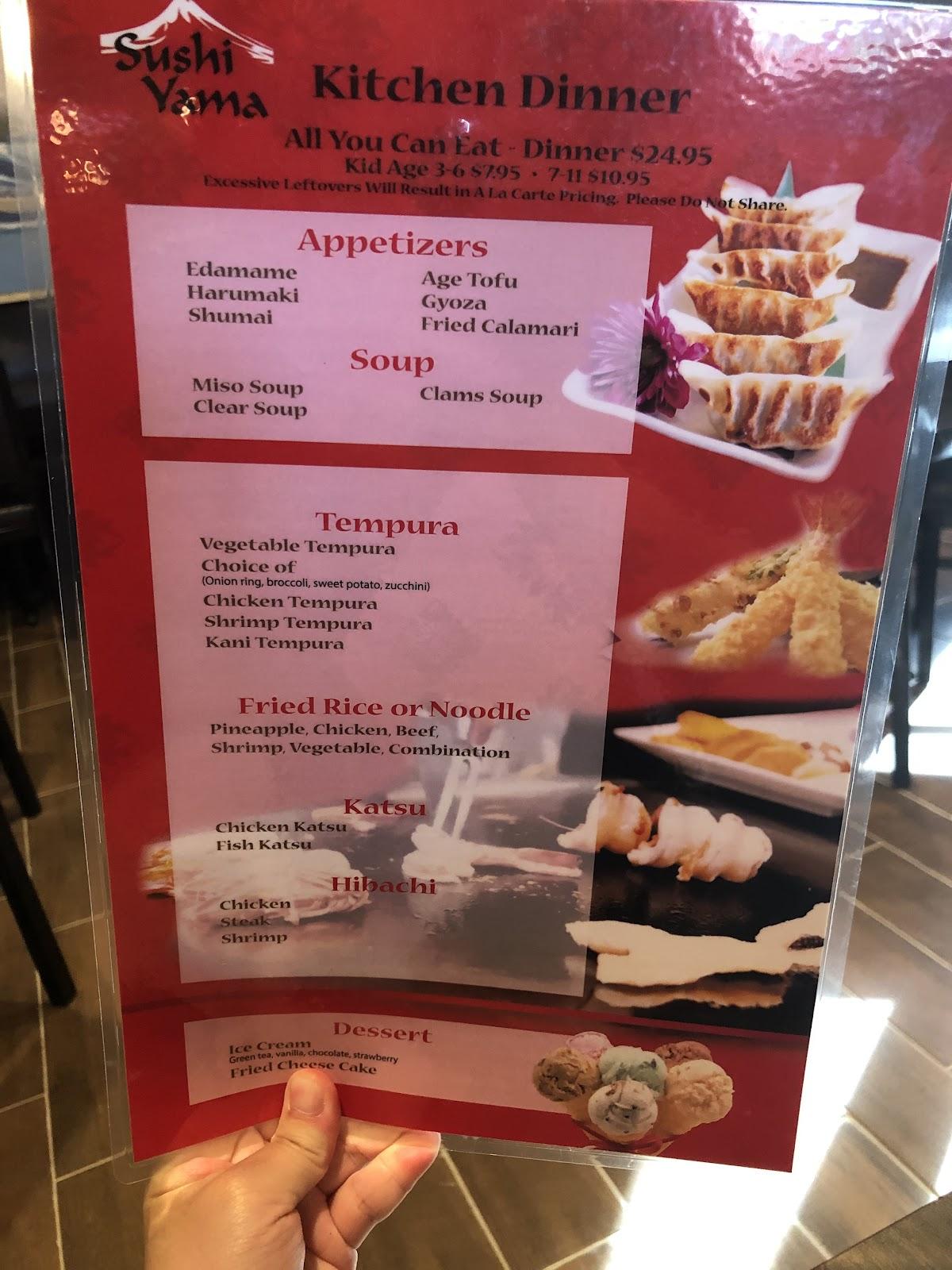 Menu at Sushi Yama restaurant, Tampa