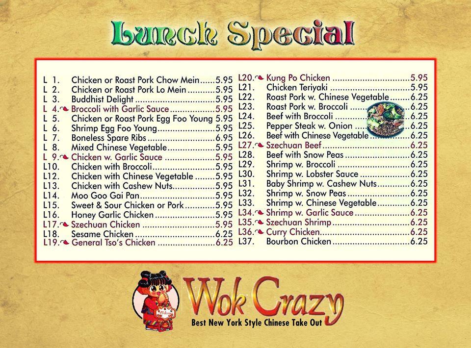 Menu at Wok Crazy restaurant, Palm Springs, S Congress Ave