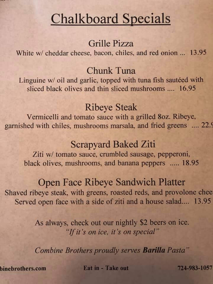 Menu at Combine Brothers pizzeria, Hermitage, S Hermitage Rd