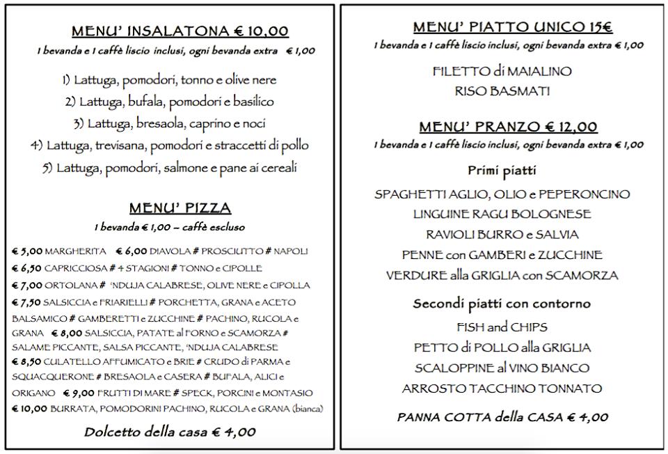 Menu di Trattoria Pizzeria Il Timone 