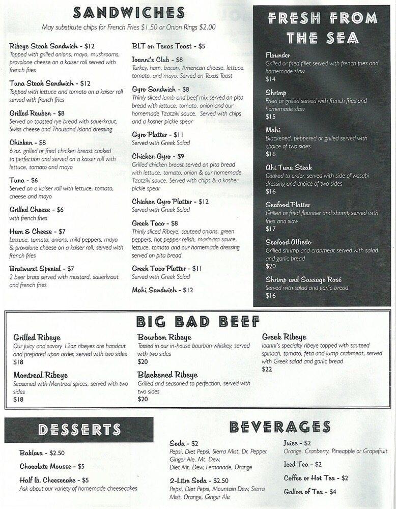 Menu at Ioanni's Grill pizzeria, Morehead City, 4138 Arendell St