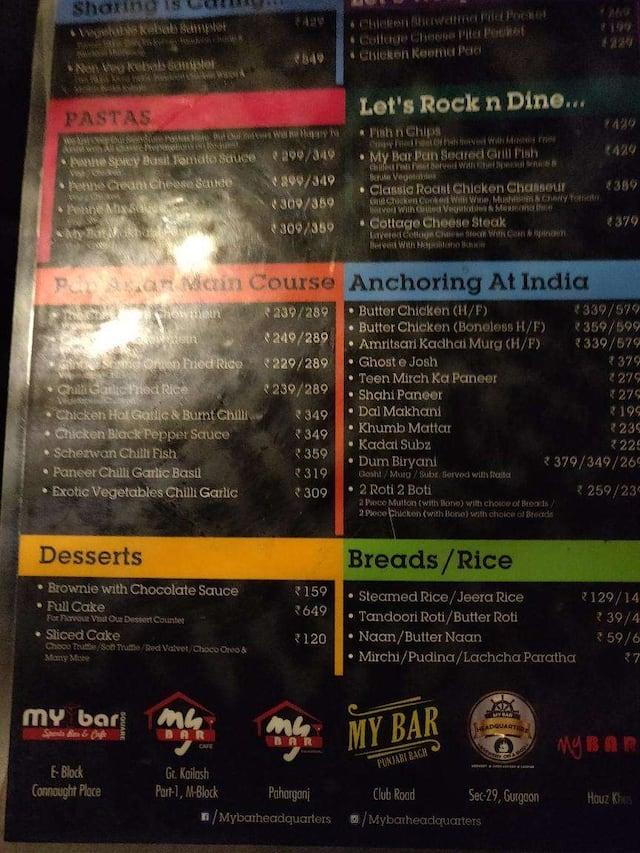 Menu at My Bar Headquarters, New Delhi, N 49