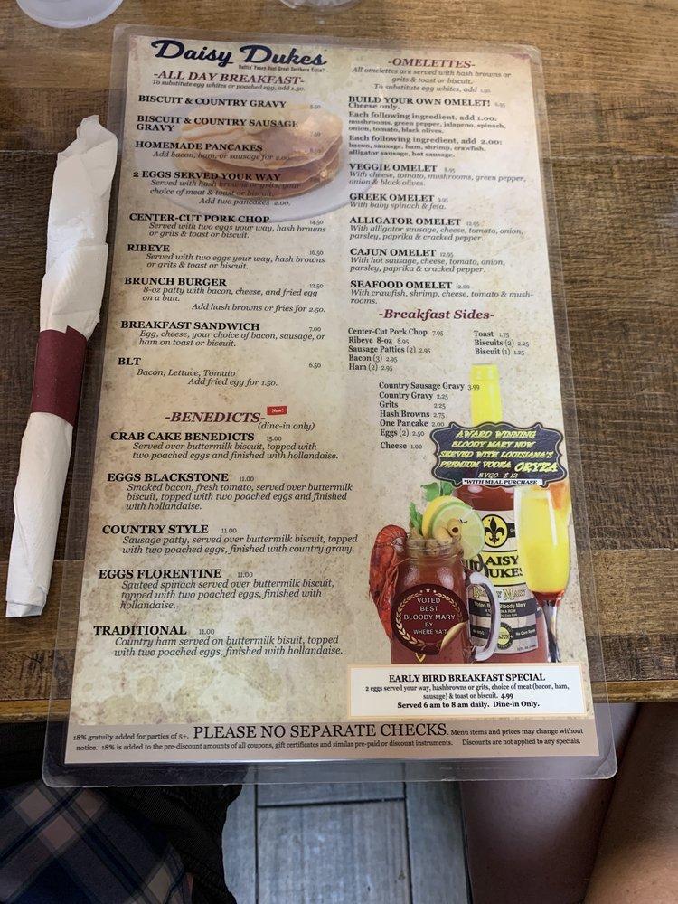 Menu at Daisy Dukes Cafe, New Orleans