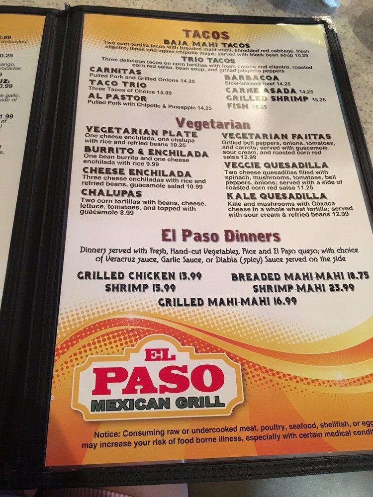 Menu at El Paso restaurant, Crowley