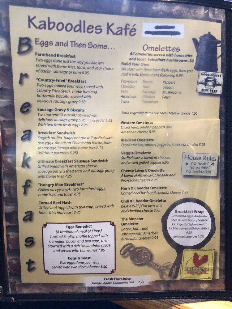 Menu at Kaboodles Kafe' cafe, Akron