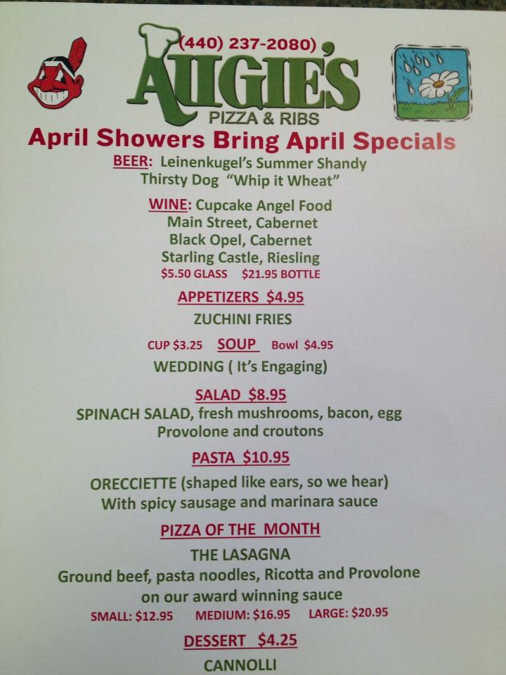 Menu at Augie's Pizza & Catering pizzeria, North Royalton