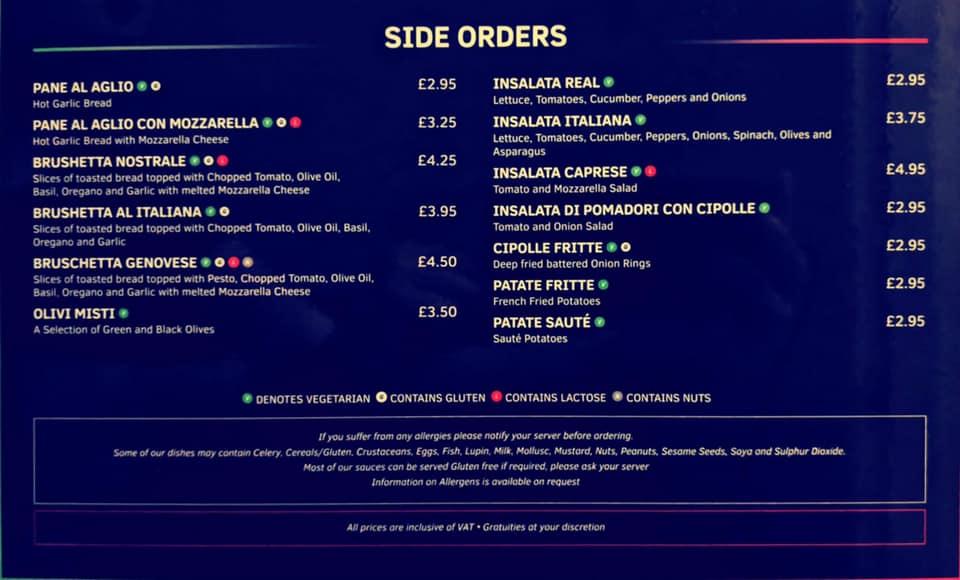 Menu at Alfredos Restaurant, Conwy