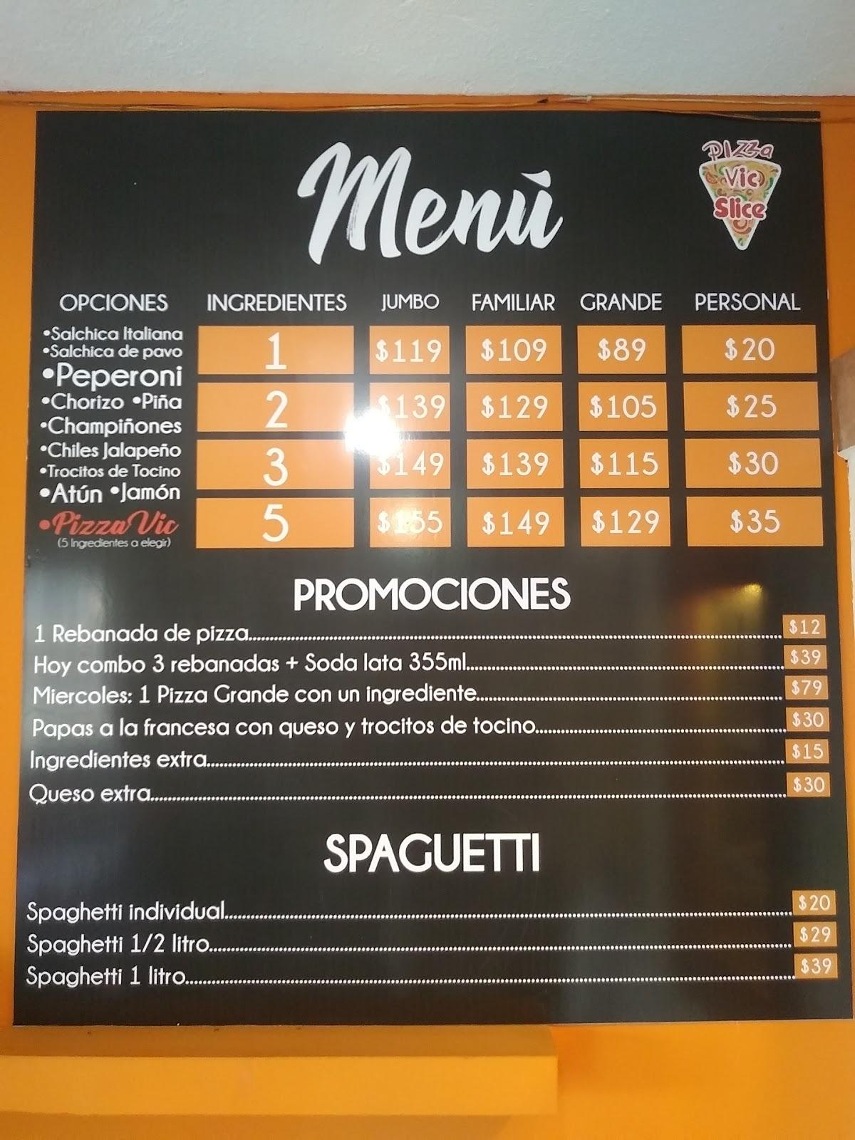 Menu at Pizza Vio Slice restaurant, Monterrey