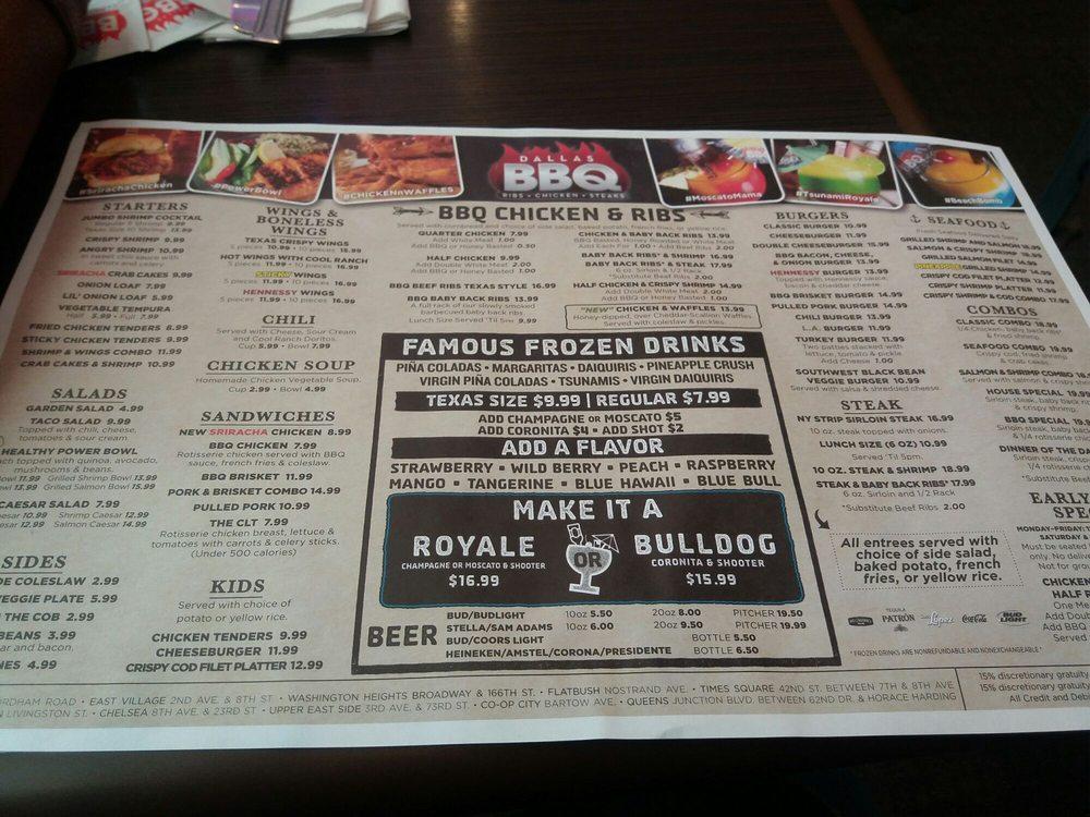 Menu at Dallas BBQ Washington Heights, New York City, Broadway
