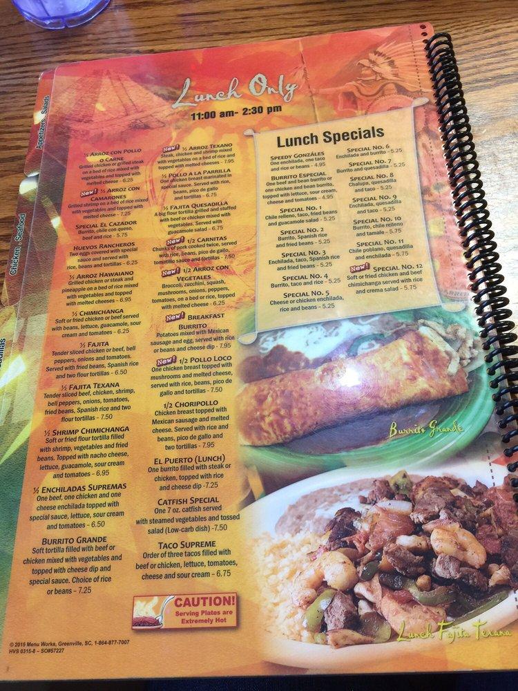 Menu at El Cazador restaurant, Gretna