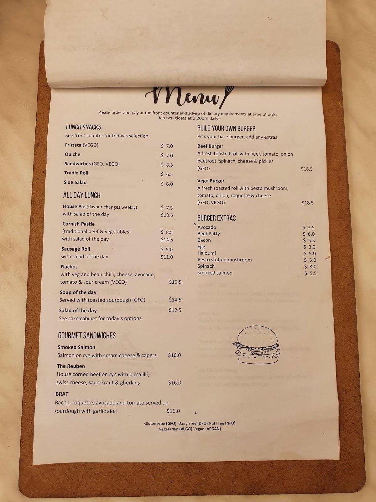 Menu at Potter's Pantry Bundanoon cafe, Bundanoon
