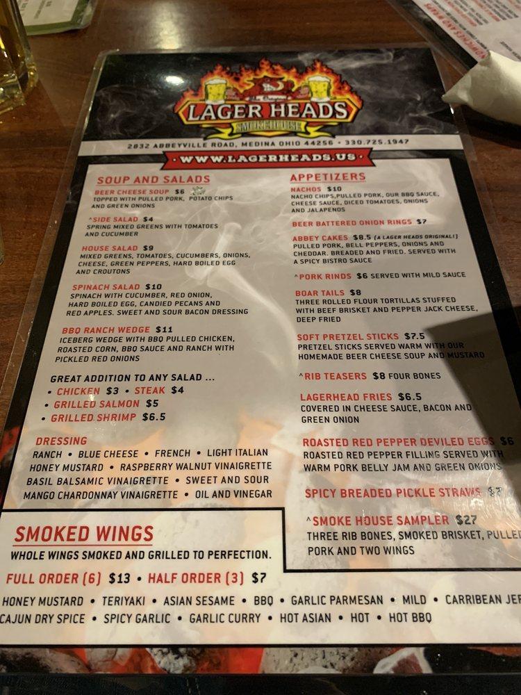 Menu at Lager Heads BBQ Smokehouse, Medina