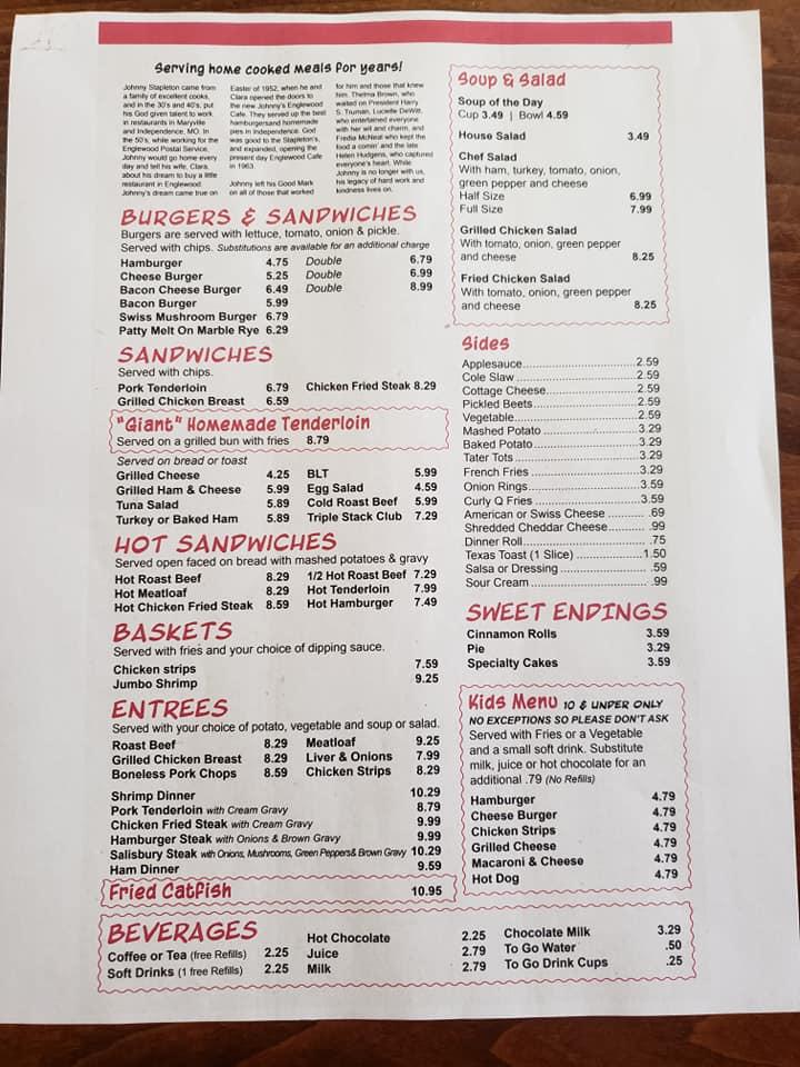 Menu at Englewood Cafe, Independence