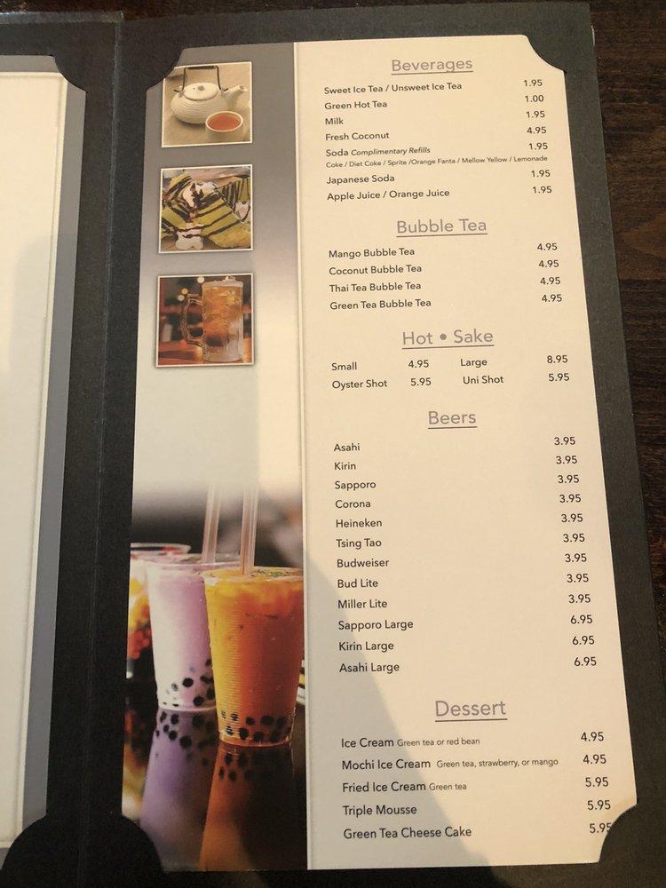 Menu at Kyoto restaurant, Greenfield