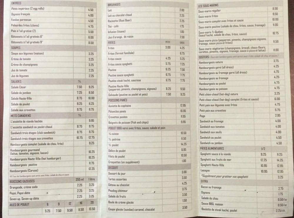 Menu au Restaurant HauteVille, Rimouski