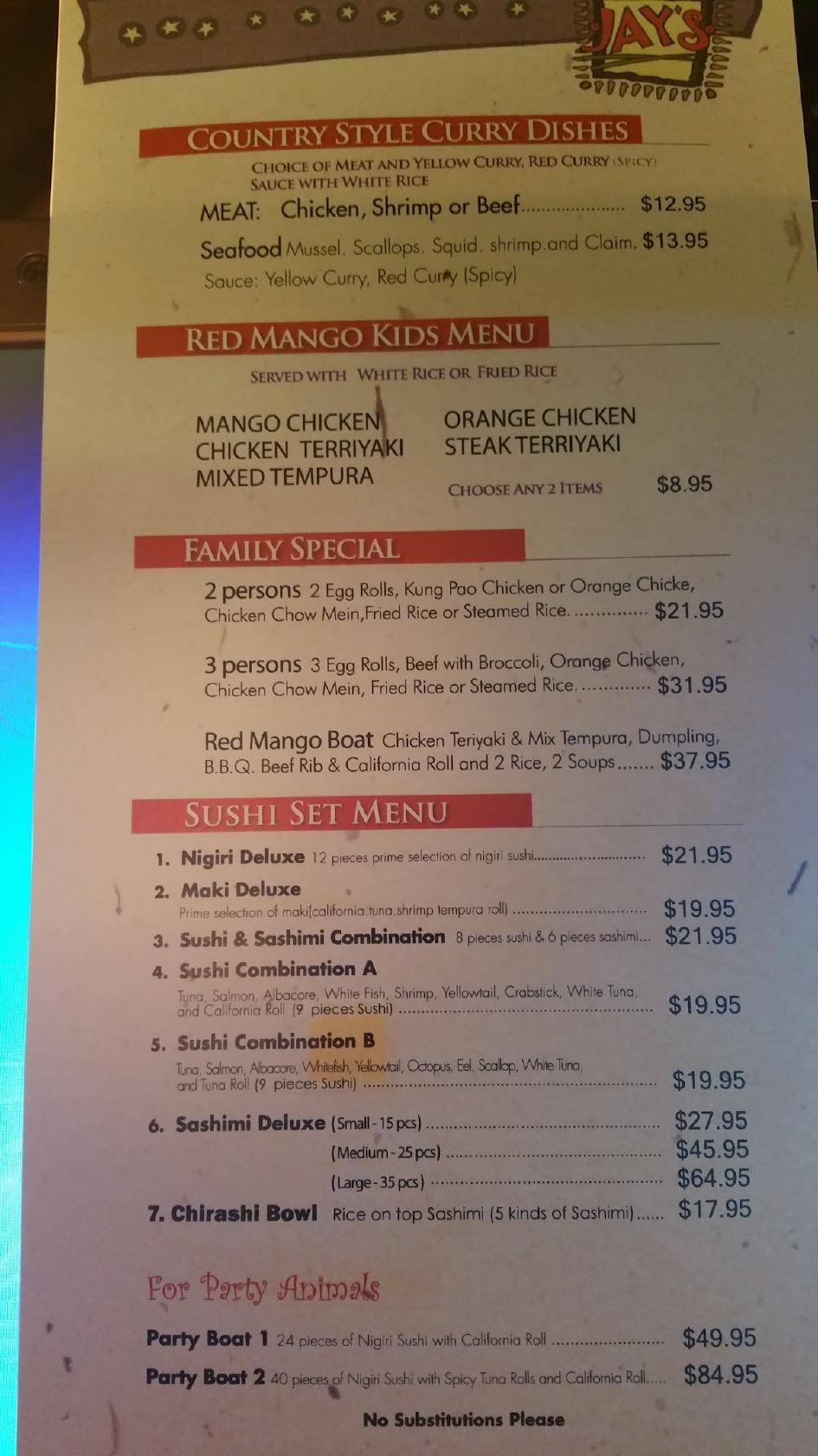 Menu at Red Mango Grill restaurant, Phelan