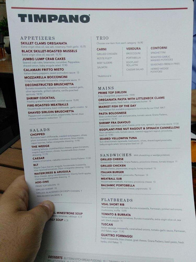 Menu at Timpano Las Olas pub & bar, Fort Lauderdale