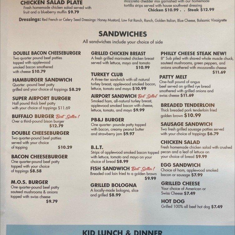 Menu at Airport Cafe, Urbana