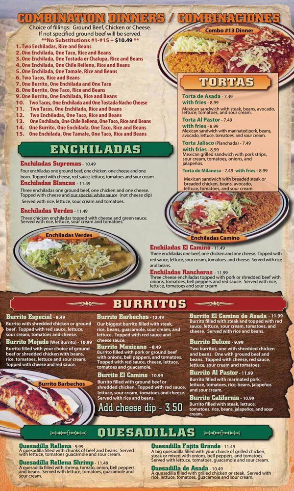 Menu at El Camino Real restaurant, Three Rivers