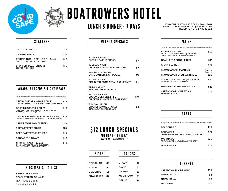 Menu at Boatrowers Hotel pub & bar, Stockton