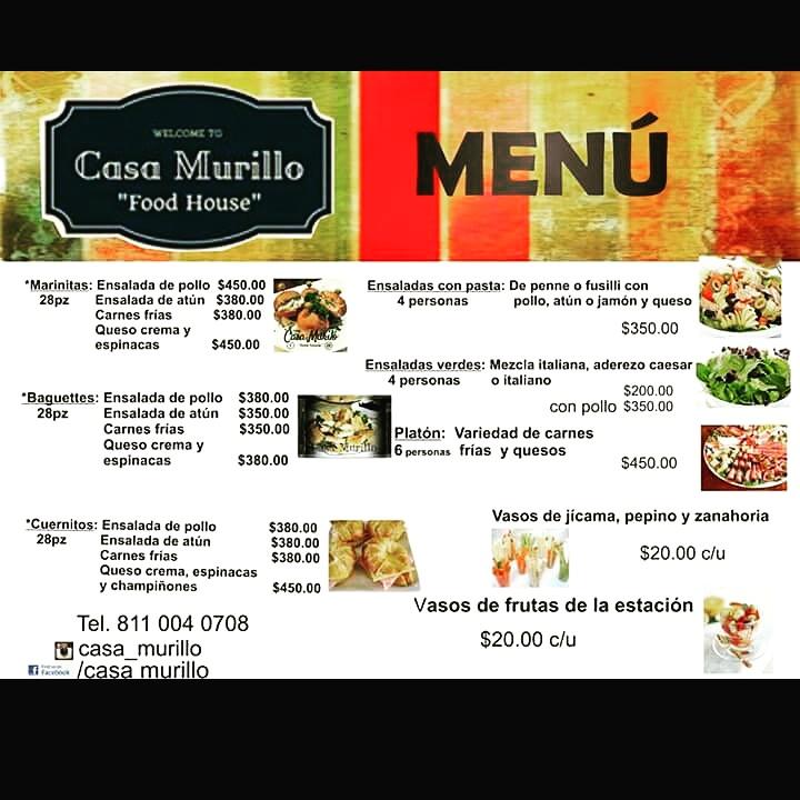 Menu at Casa Murillo Restaurante, Monterrey