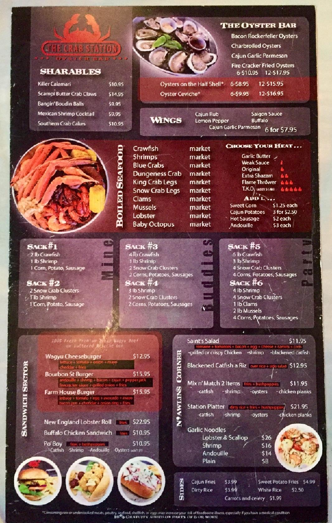 Crab shop station menu