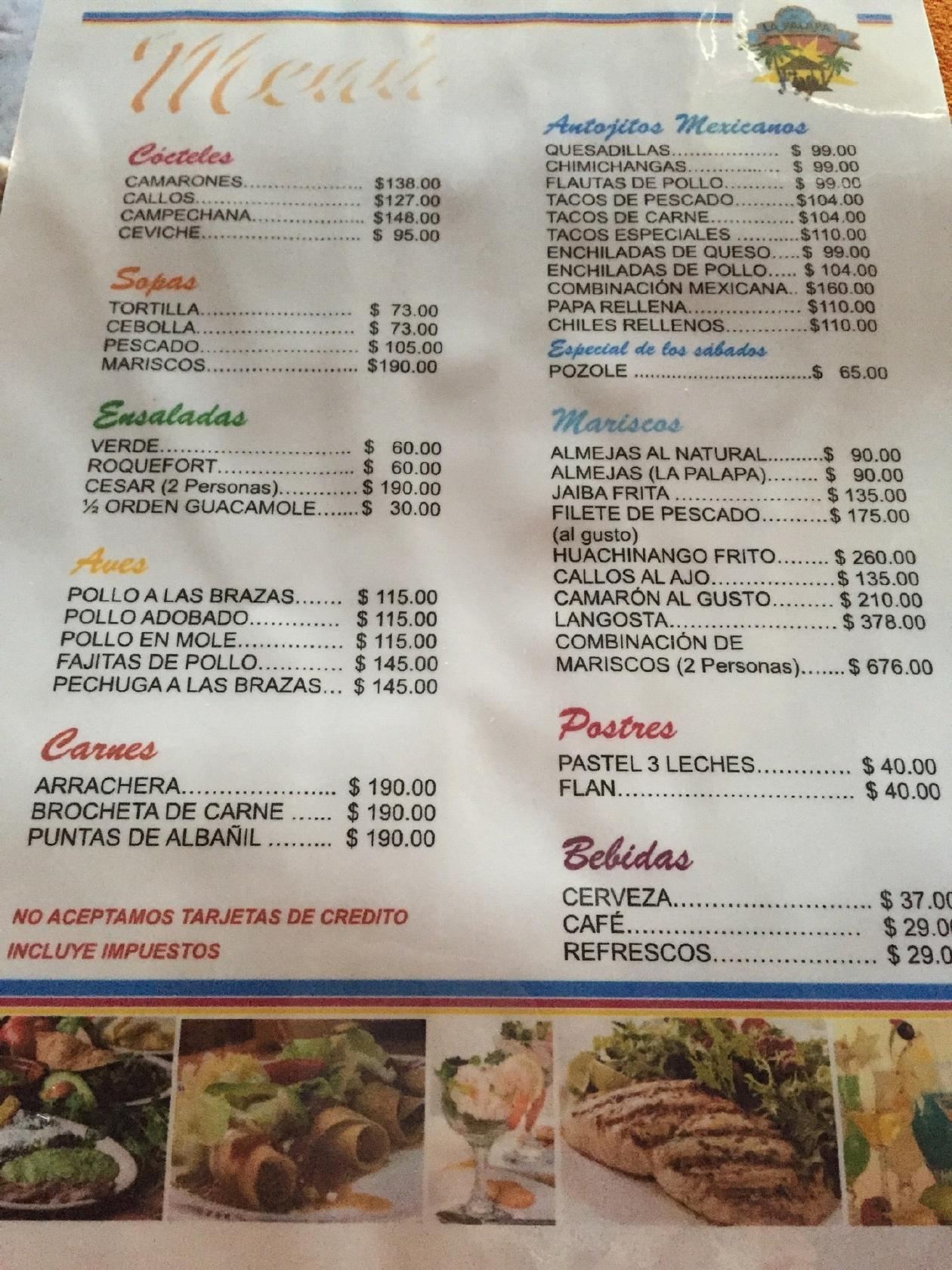 Menu at La Palapa Restaurante, Loreto