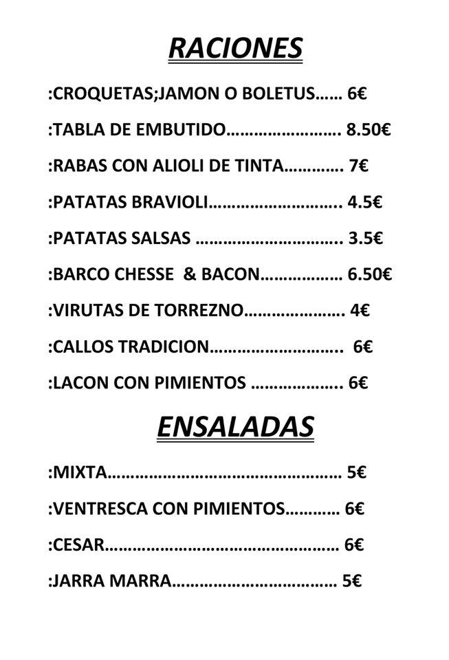 Menu At Piscinas The BAR Castronu o