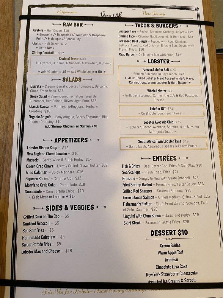 yacht club edgewater menu