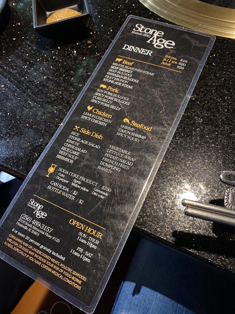 Menu at STONE AGE KOREAN BBQ, Huntsville