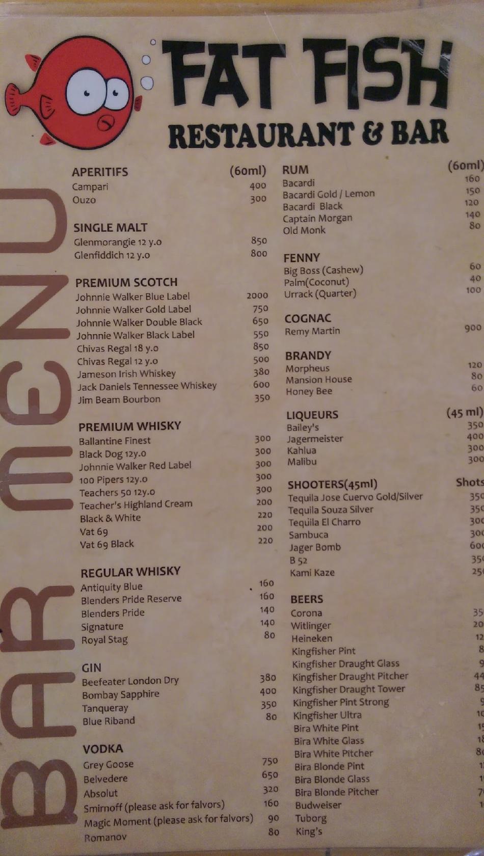 Menu at Fat Fish, Arpora, Calangute Arpora Rd