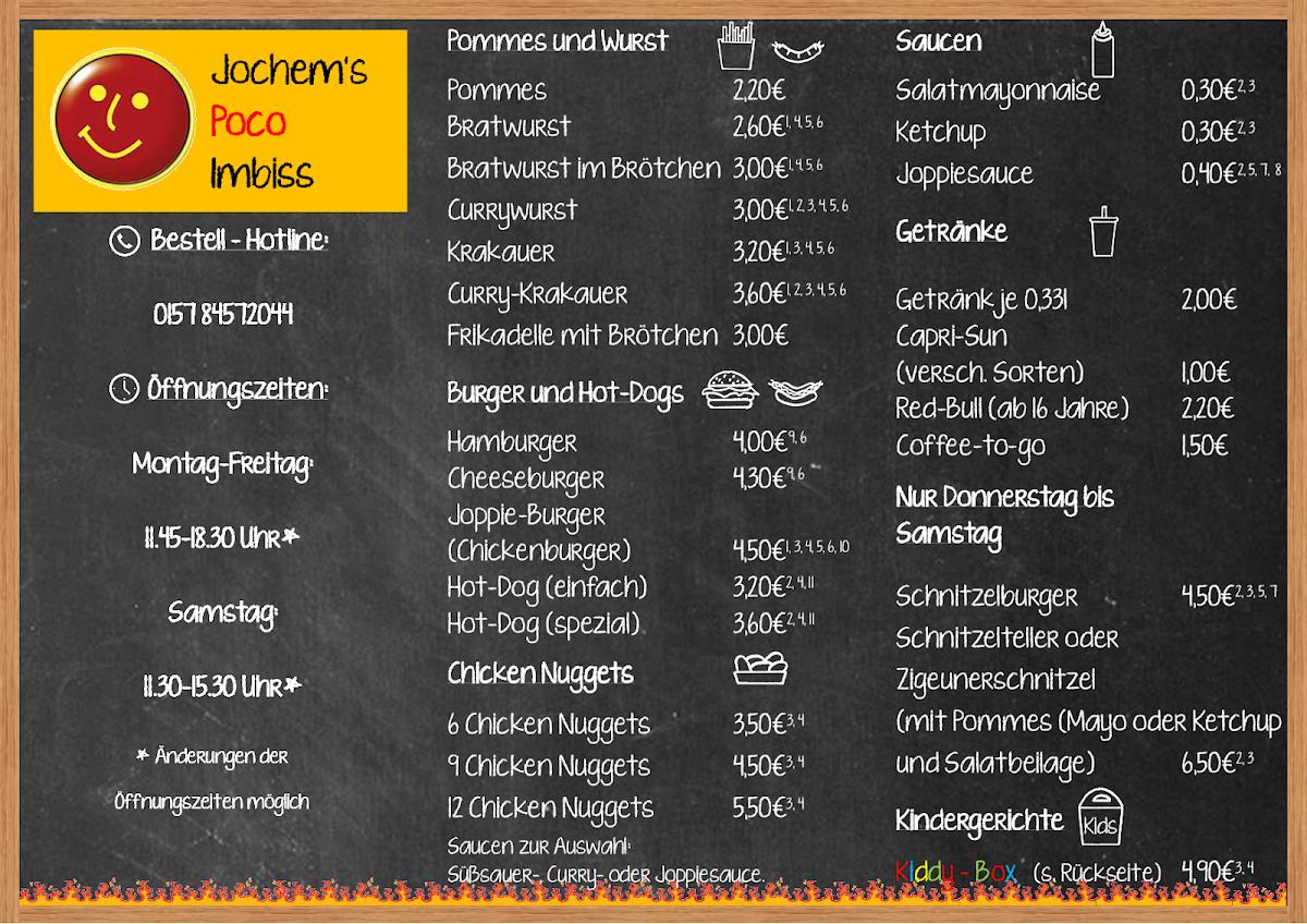 Speisekarte von Jochem's Poco Imbiss restaurant, Dinklage
