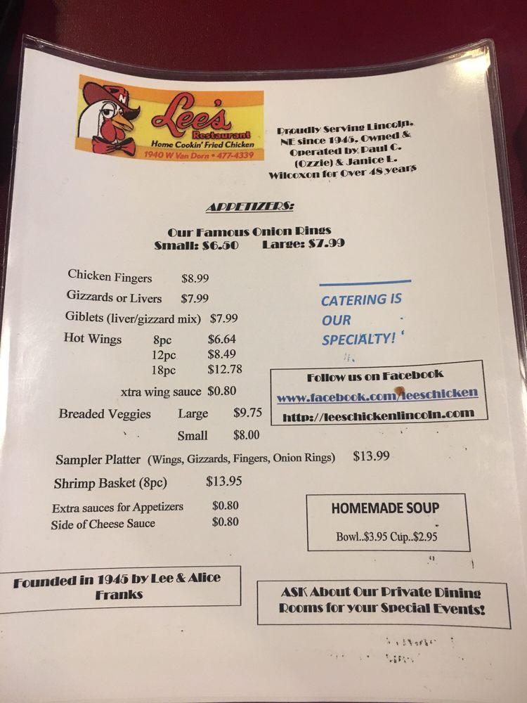 Menu At Lees Chicken Restaurant Lincoln 5033