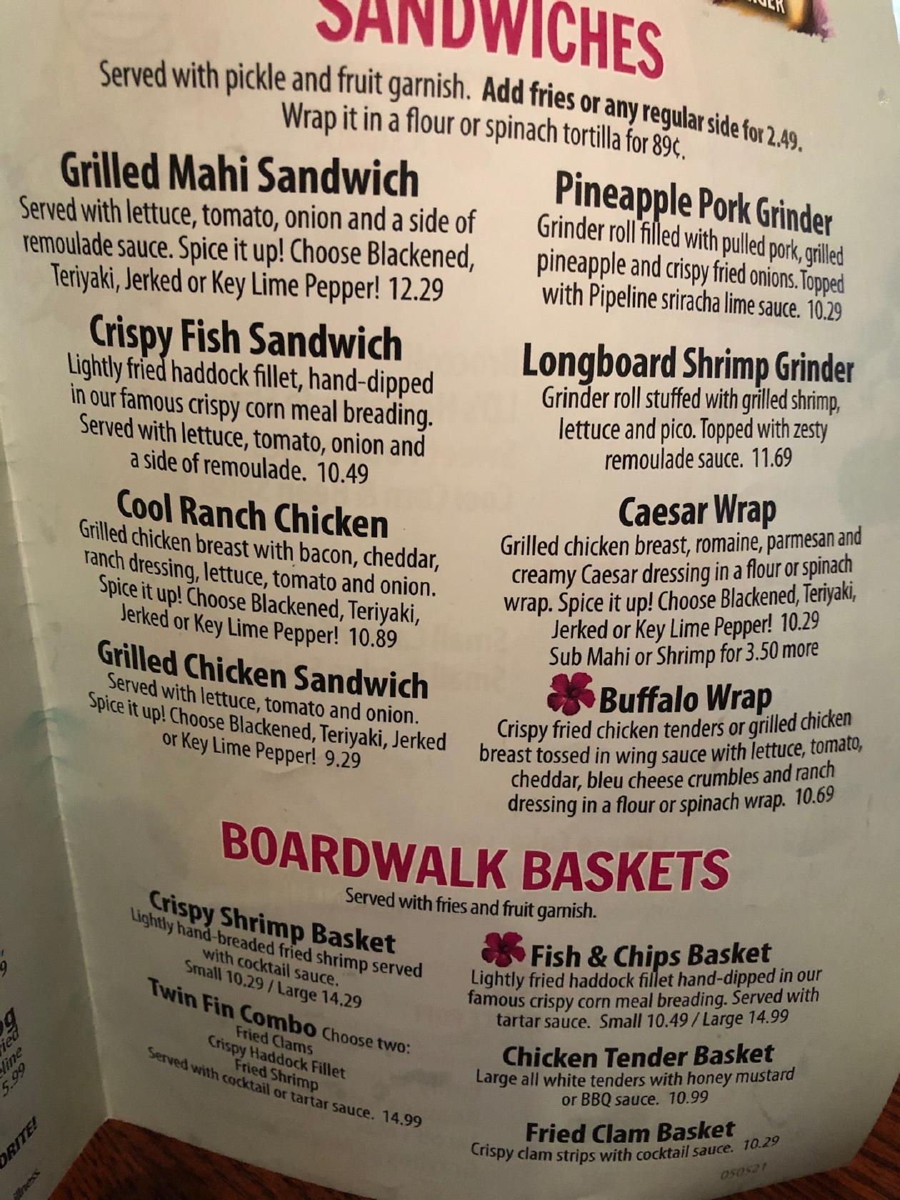 Menu at Long Doggers restaurant, Satellite Beach, S Patrick Dr
