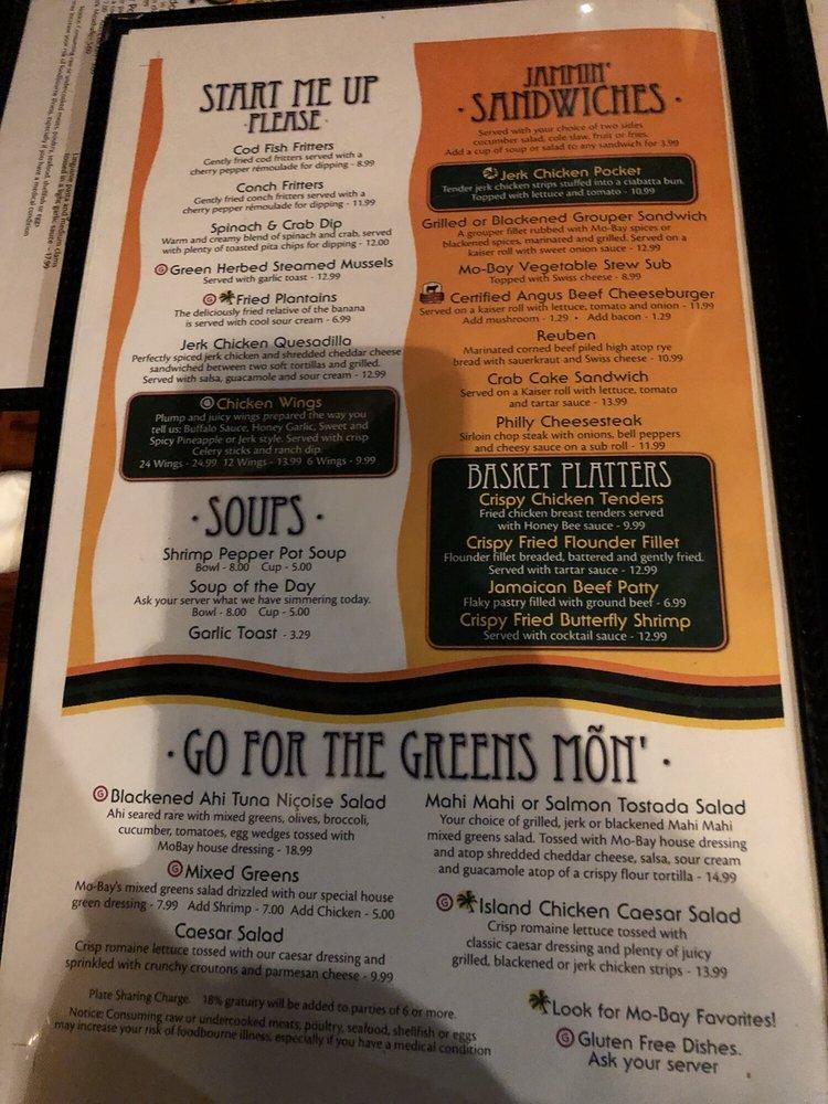 Menu at MoBay Grill restaurant, Sebastian