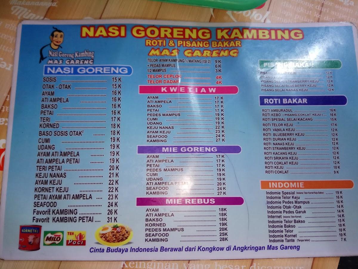 Menu at Nasi Goreng Kambing Mas Gareng New Place restaurant, Bekasi