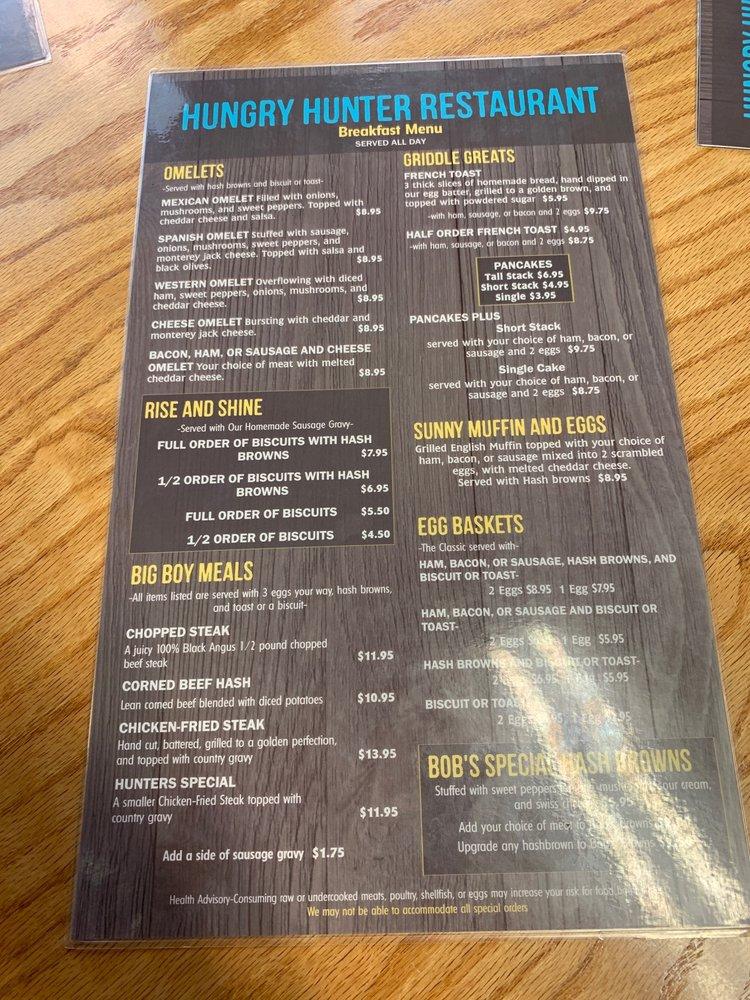 Menu at Hungry Hunter Restaurant, Branson, Historic Hwy 165