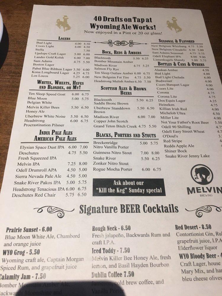 Menu at Wyoming Ale Works pub & bar, Casper, E 2nd St