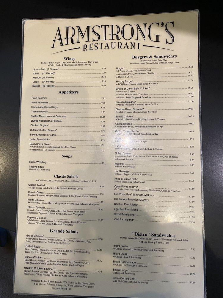 Menu At Armstrong's Restaurant, Moon, Thorn Run Rd