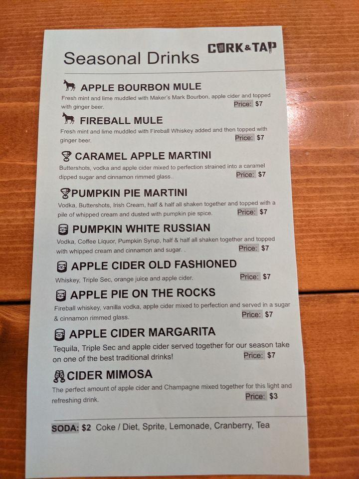 Menu at Cork & Tap pub & bar, Oregon, 305 W Washington St