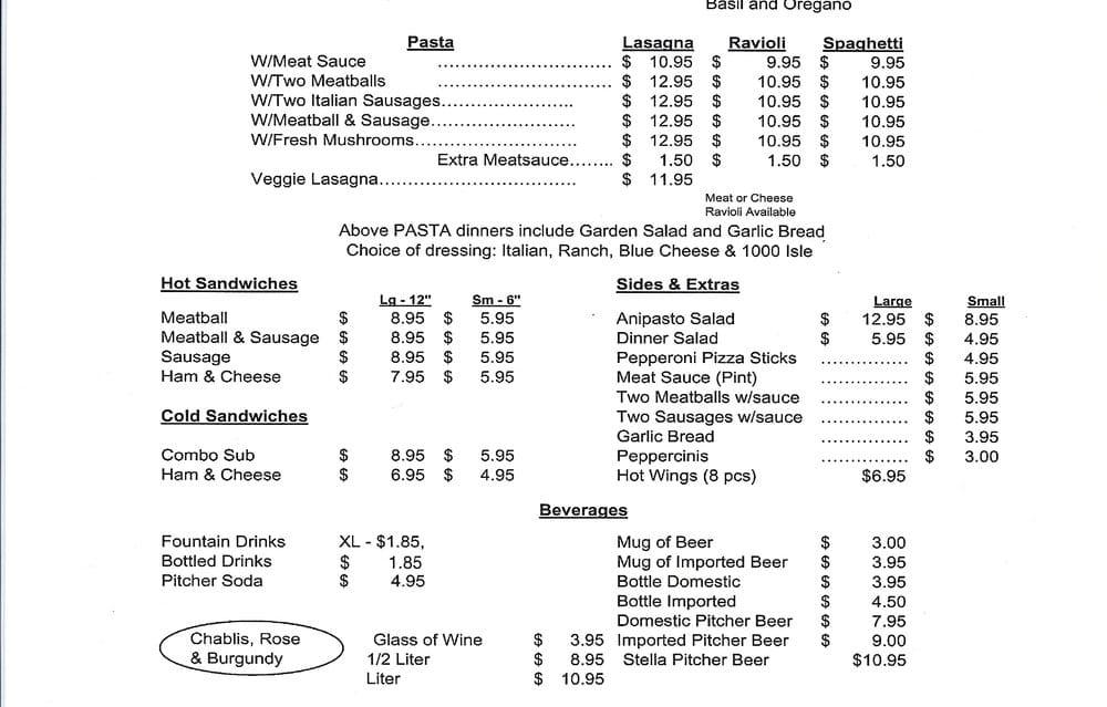 Carta de Gina Maria's Pizzeria, Placentia