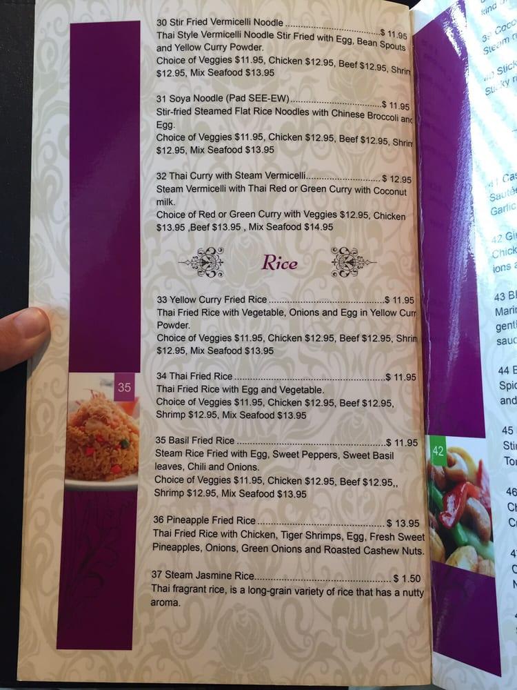 Menu at Grimsby Thai restaurant, Grimsby