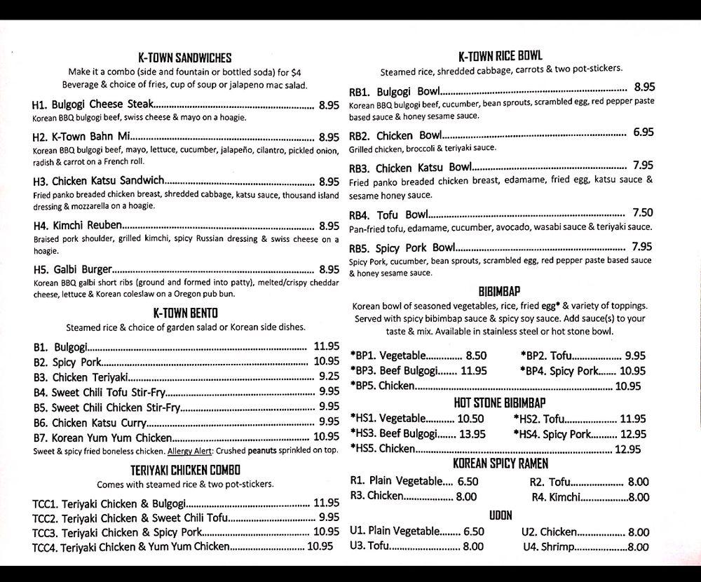 Menu at KTown Rice Bowl & Korean Fusion Deli restaurant, Olympia
