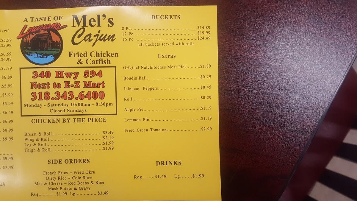 Menu at Mel's Cajun Fried Chicken & Catfish restaurant, Monroe
