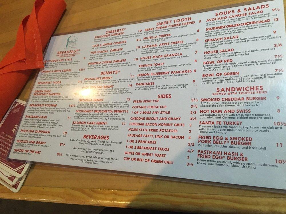 Menu at Toast restaurant, Broken Arrow