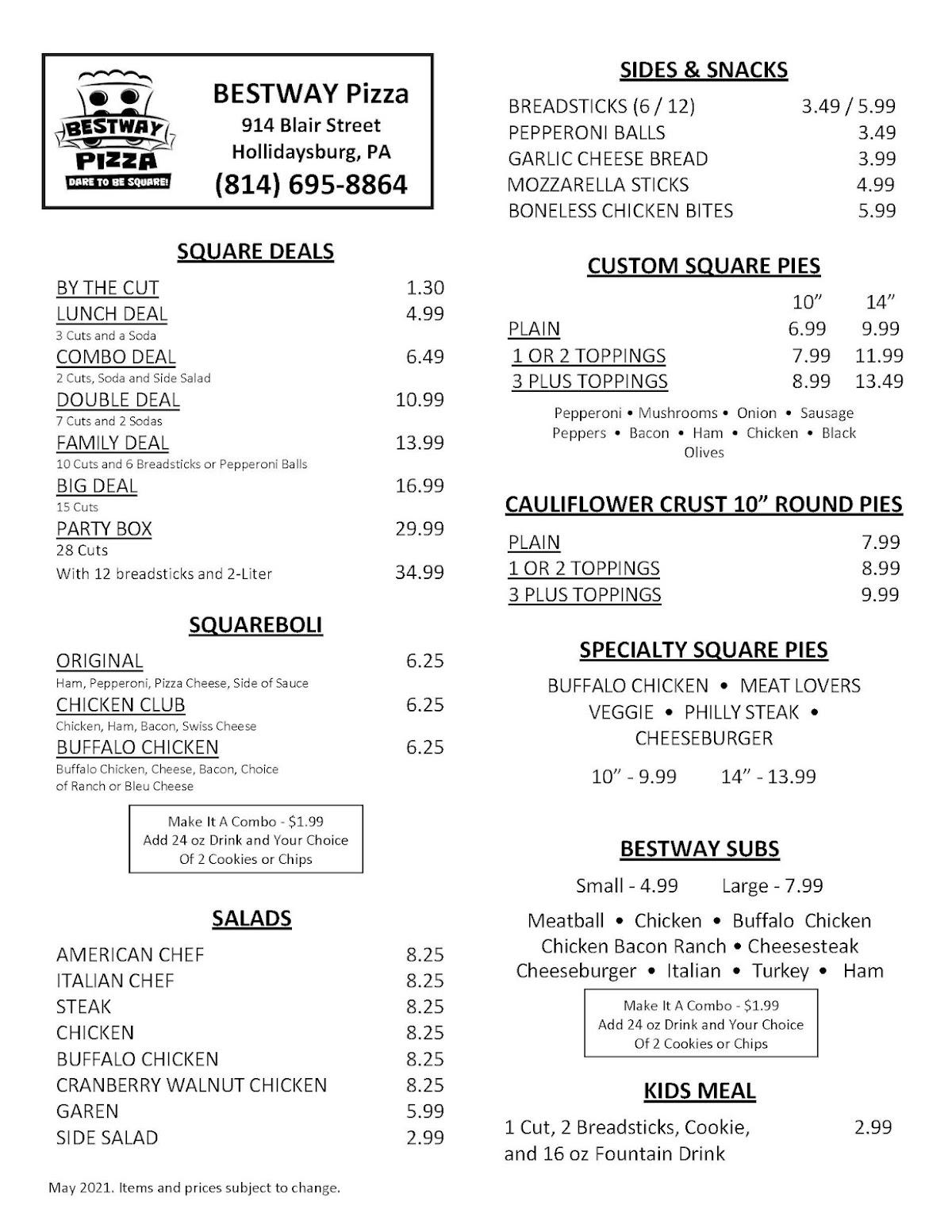 Menu at Best Way Pizza - Blair St, Hollidaysburg pizzeria ...