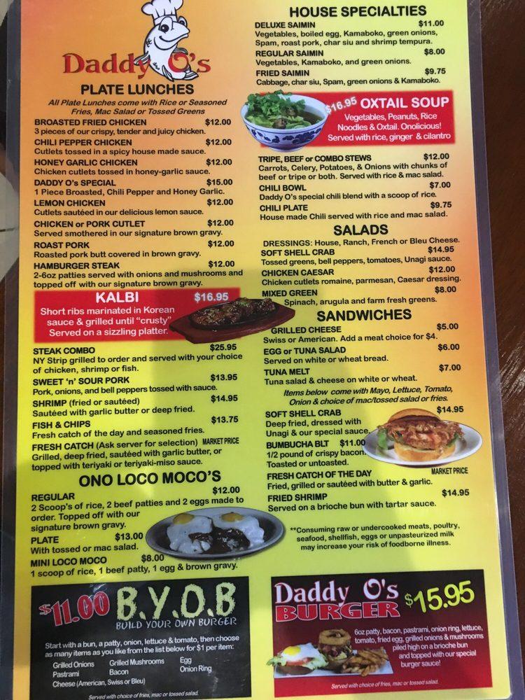 Menu at Daddy O's Restaurant, Lihue