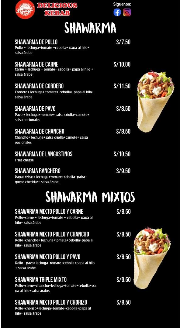 Menu at Delicious kebab restaurant, Chorrillos