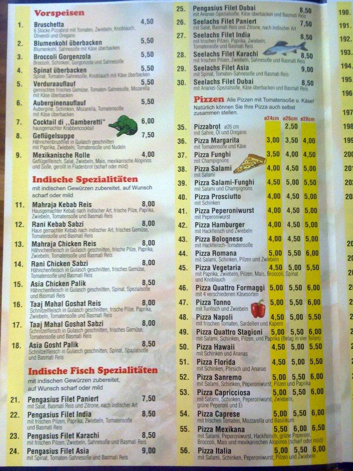 Menu de Pizza Blitz