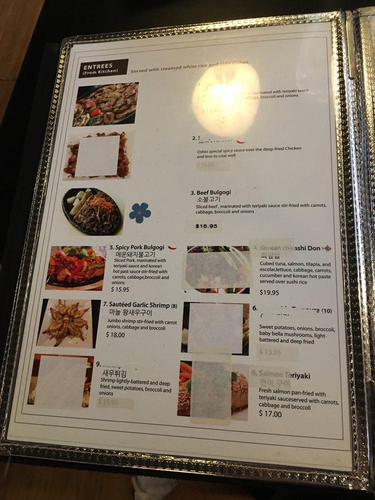 Menu at Oshio Korean BBQ, Orlando